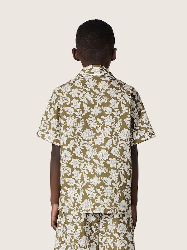 Golden Goose - Camicia da Bambino Journey in canvas di cotone con stampa floreale verde e bianca in 