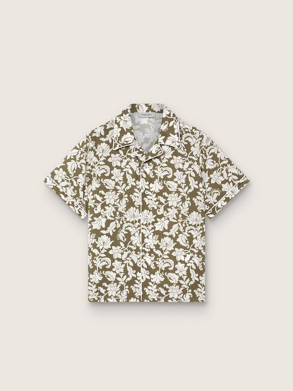 Golden Goose - Camicia da Bambino Journey in canvas di cotone con stampa floreale verde e bianca in 