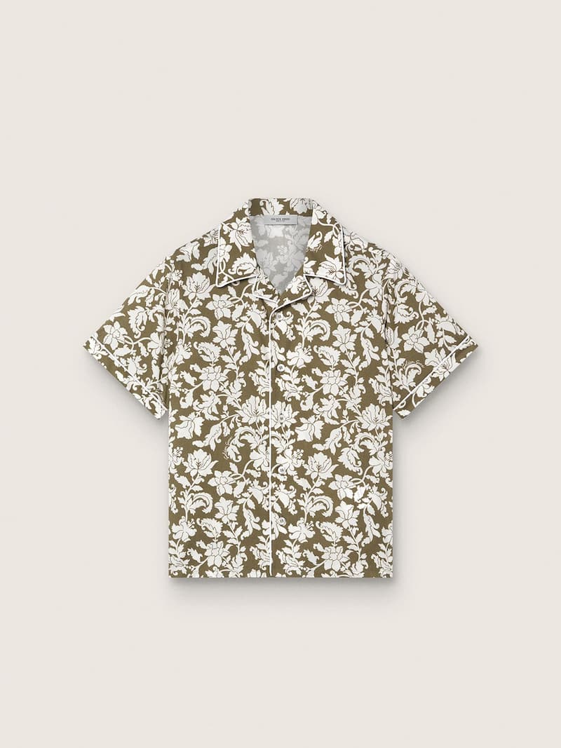 Camisa de ni&ntilde;o Journey en lona de algod&oacute;n con estampado floral verde y blanco