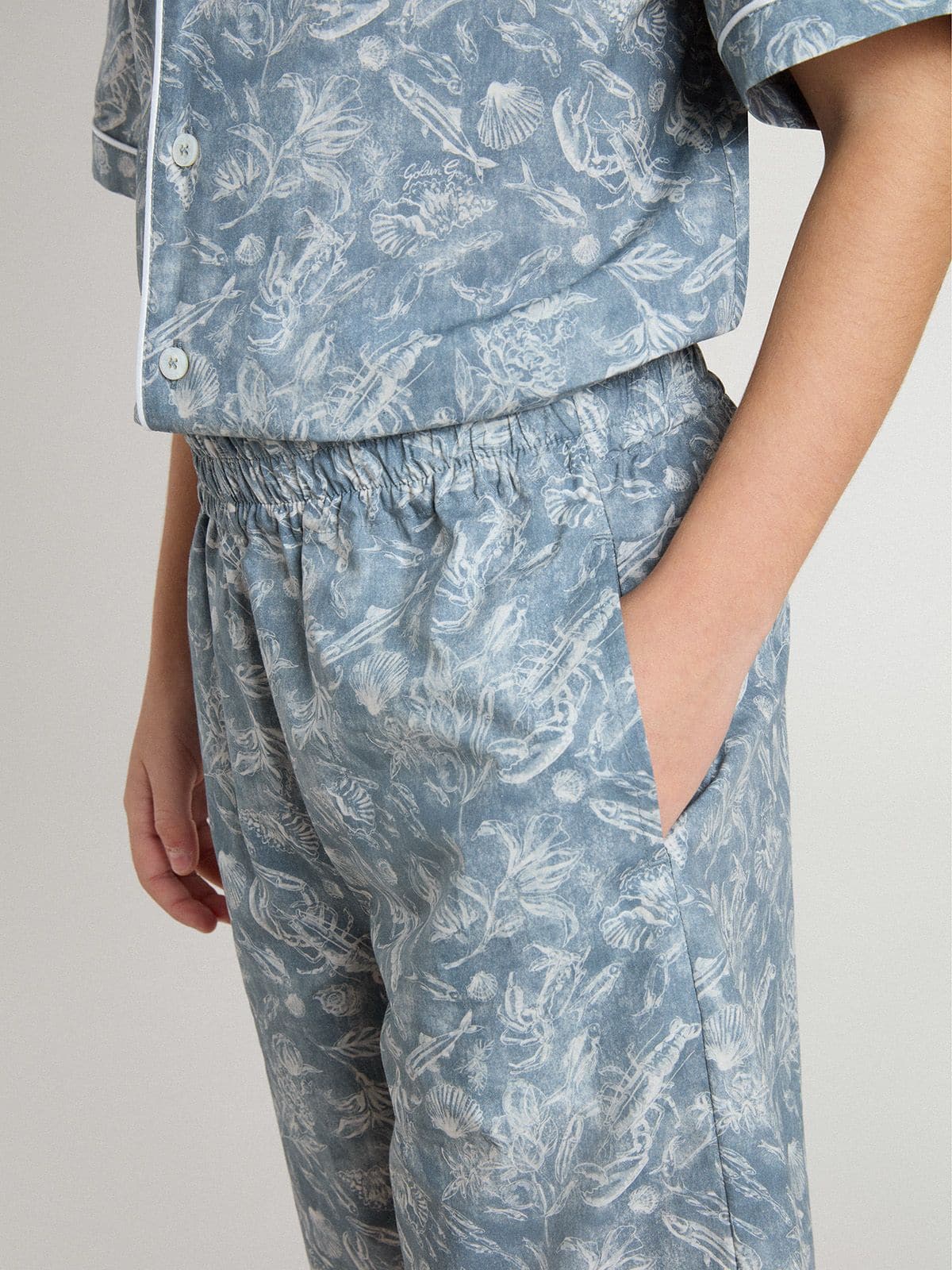 Golden Goose - Shorts de niño azules con estampado blanco in 