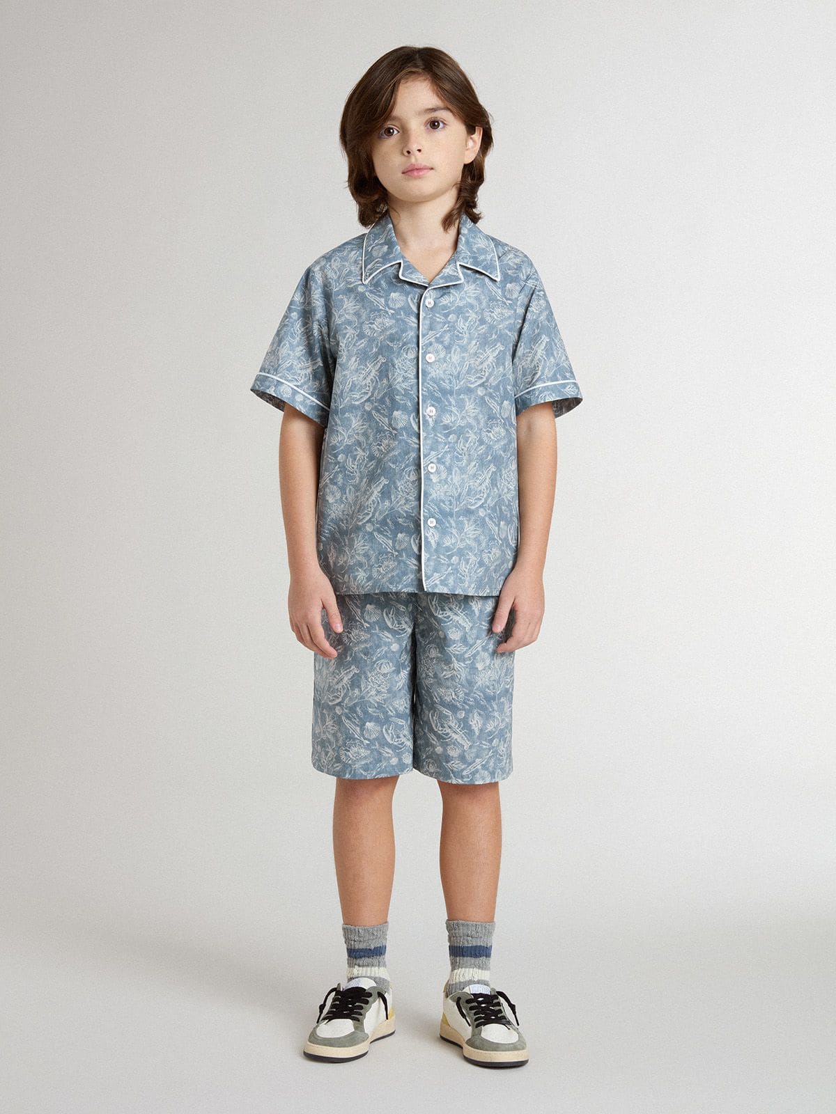 Golden Goose - Shorts de niño azules con estampado blanco in 
