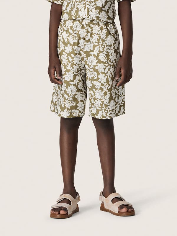 Golden Goose - Pantaloncini da Bambino Journey in canvas di cotone con stampa floreale verde e bianca in 
