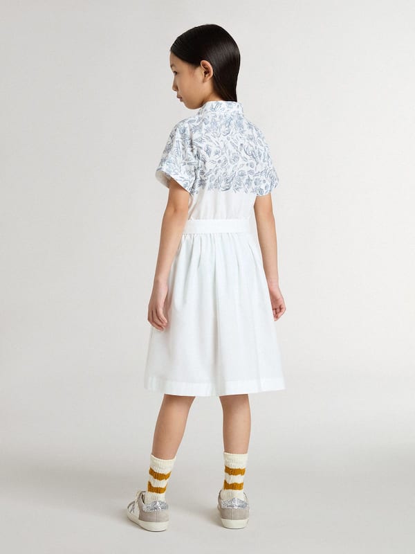 Golden Goose - Girls’ shirt dress in white cotton canvas with a blue nautical print and white piping in 