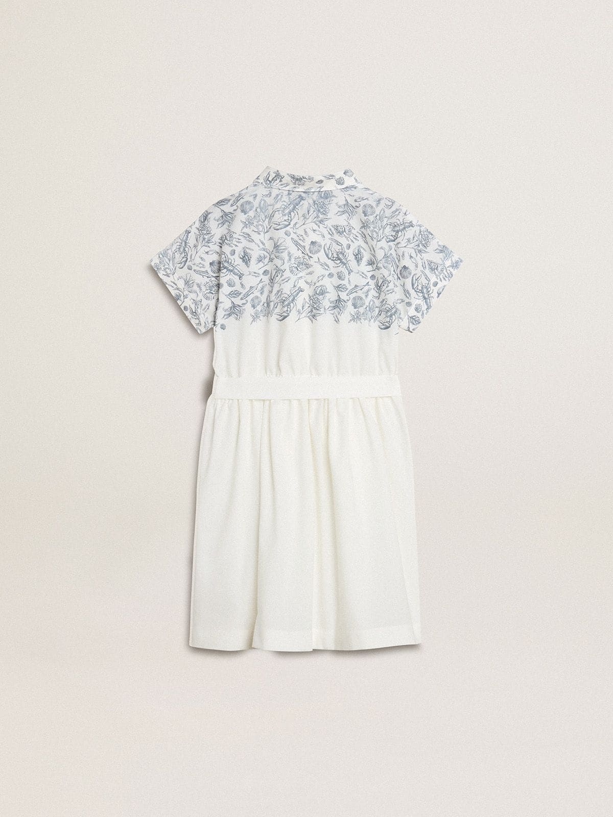 Golden Goose - Abito chemisier da Bambina in canvas di cotone bianco con stampa marina blu e piping bianco in 
