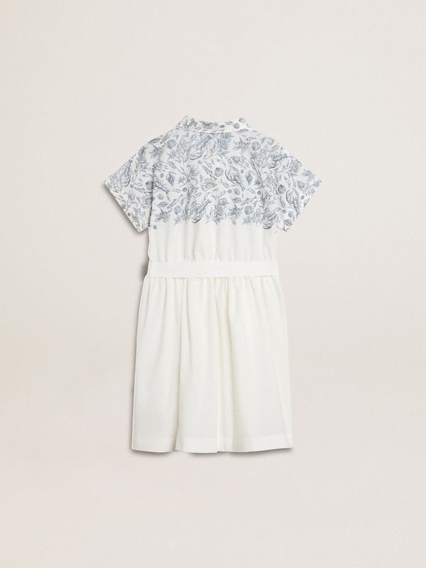 Golden Goose - Girls’ shirt dress in white cotton canvas with a blue nautical print and white piping in 