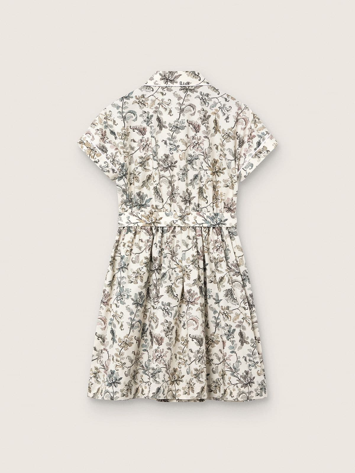 Abito da Bambina Journey in canvas di cotone bianco con stampa floreale verde