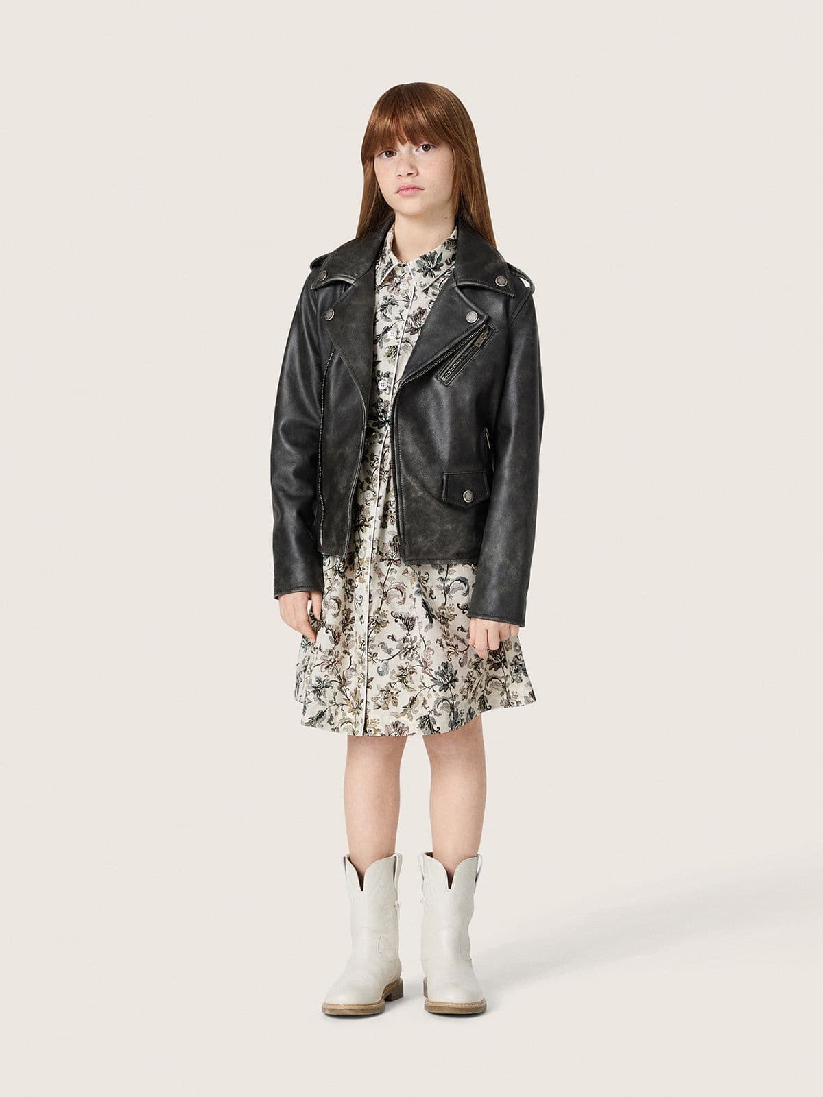 Golden Goose - Wei&szlig;es M&auml;dchenkleid Journey aus Baumwollcanvas mit gr&uuml;nem Blumenprint in 