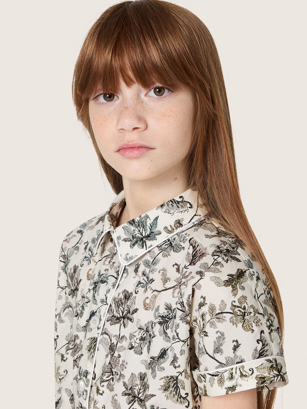 Golden Goose - Wei&szlig;es M&auml;dchenkleid Journey aus Baumwollcanvas mit gr&uuml;nem Blumenprint in 