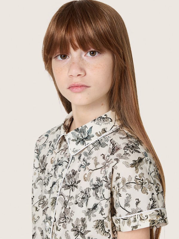 Golden Goose - Abito da Bambina Journey in canvas di cotone bianco con stampa floreale verde in 