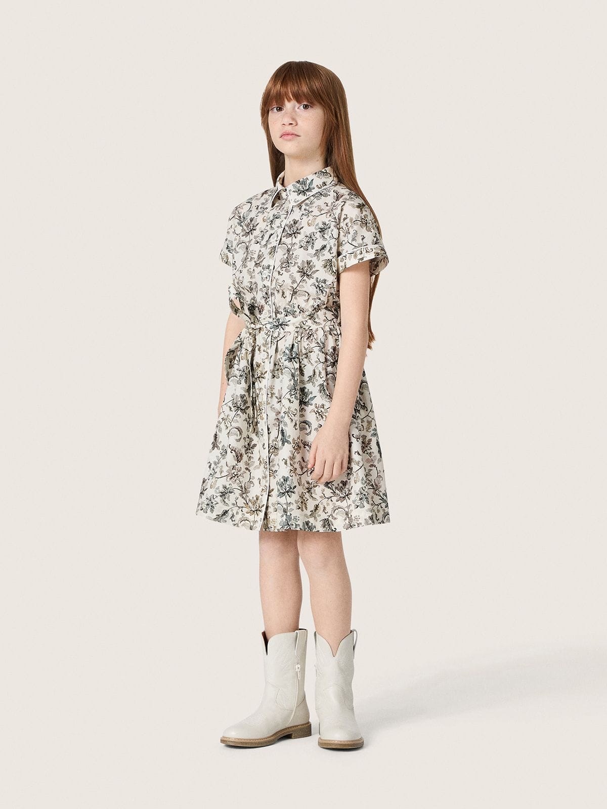 Golden Goose - Wei&szlig;es M&auml;dchenkleid Journey aus Baumwollcanvas mit gr&uuml;nem Blumenprint in 