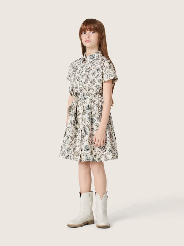Golden Goose - Abito da Bambina Journey in canvas di cotone bianco con stampa floreale verde in 