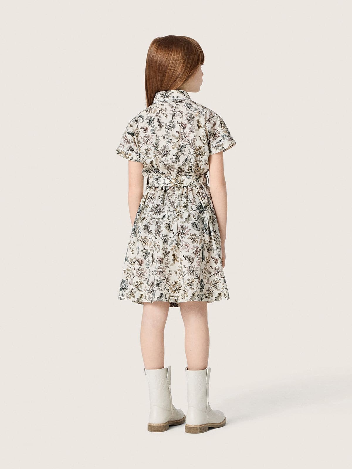 Golden Goose - Wei&szlig;es M&auml;dchenkleid Journey aus Baumwollcanvas mit gr&uuml;nem Blumenprint in 