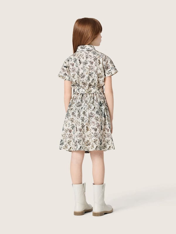 Golden Goose - Abito da Bambina Journey in canvas di cotone bianco con stampa floreale verde in 