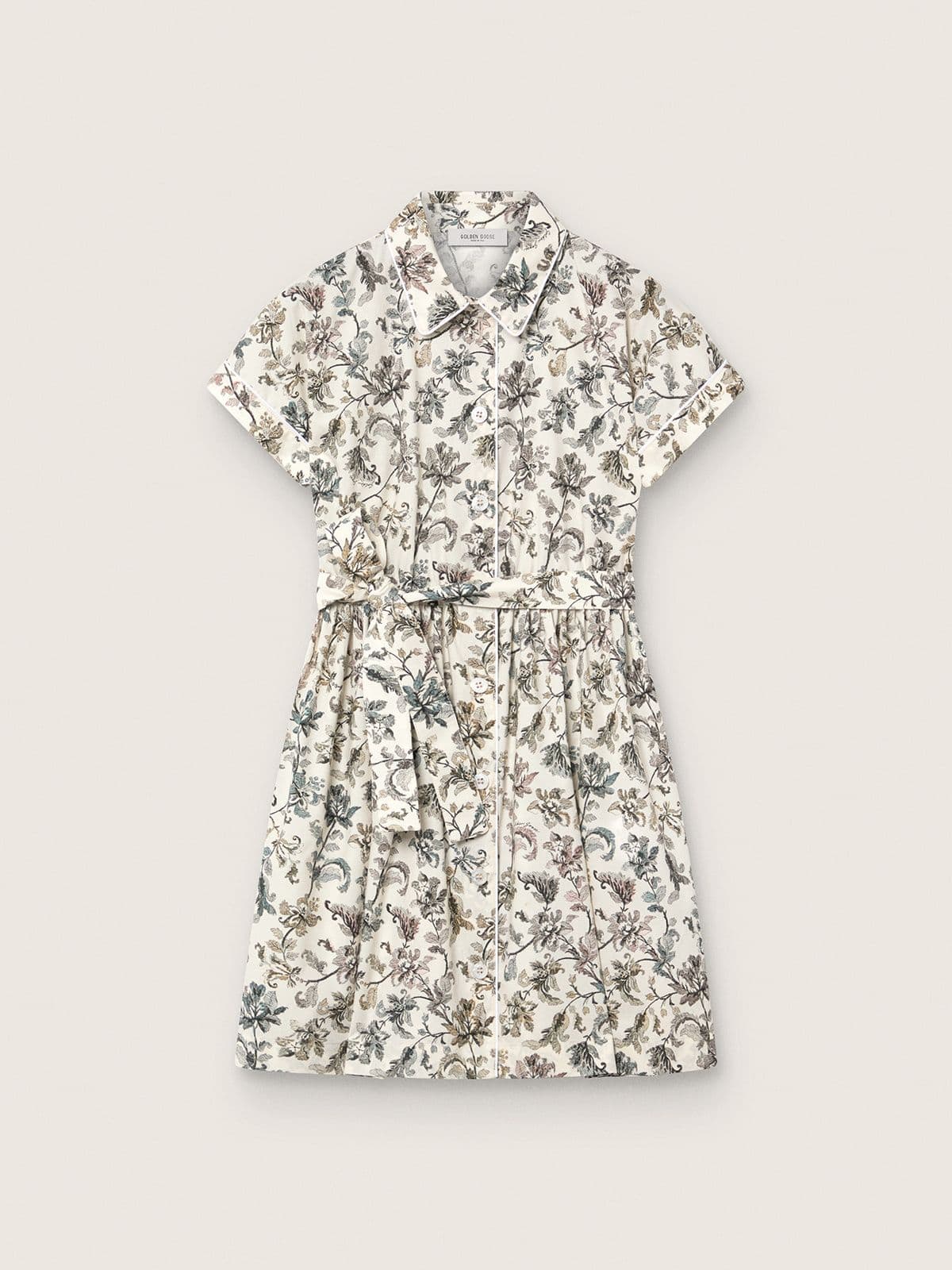 Golden Goose - Wei&szlig;es M&auml;dchenkleid Journey aus Baumwollcanvas mit gr&uuml;nem Blumenprint in 