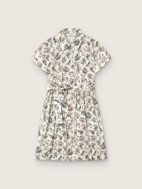 Golden Goose - Abito da Bambina Journey in canvas di cotone bianco con stampa floreale verde in 