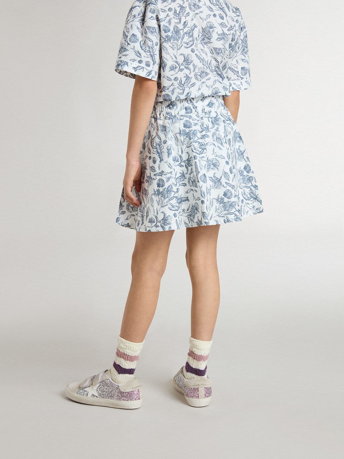 Gonna da bambina bianca con stampa blu