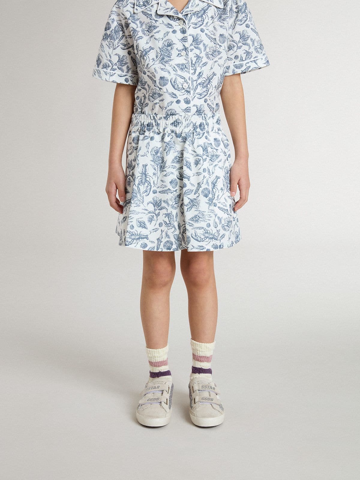 Golden Goose - Gonna da bambina bianca con stampa blu in 