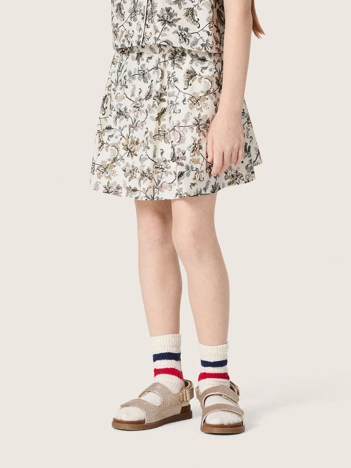 Golden Goose - Journey girls&rsquo; miniskirt in white cotton canvas with green floral print in 