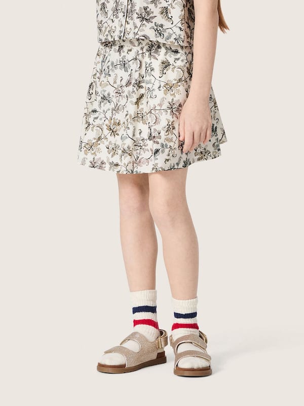 Golden Goose - Journey girls&rsquo; miniskirt in white cotton canvas with green floral print in 
