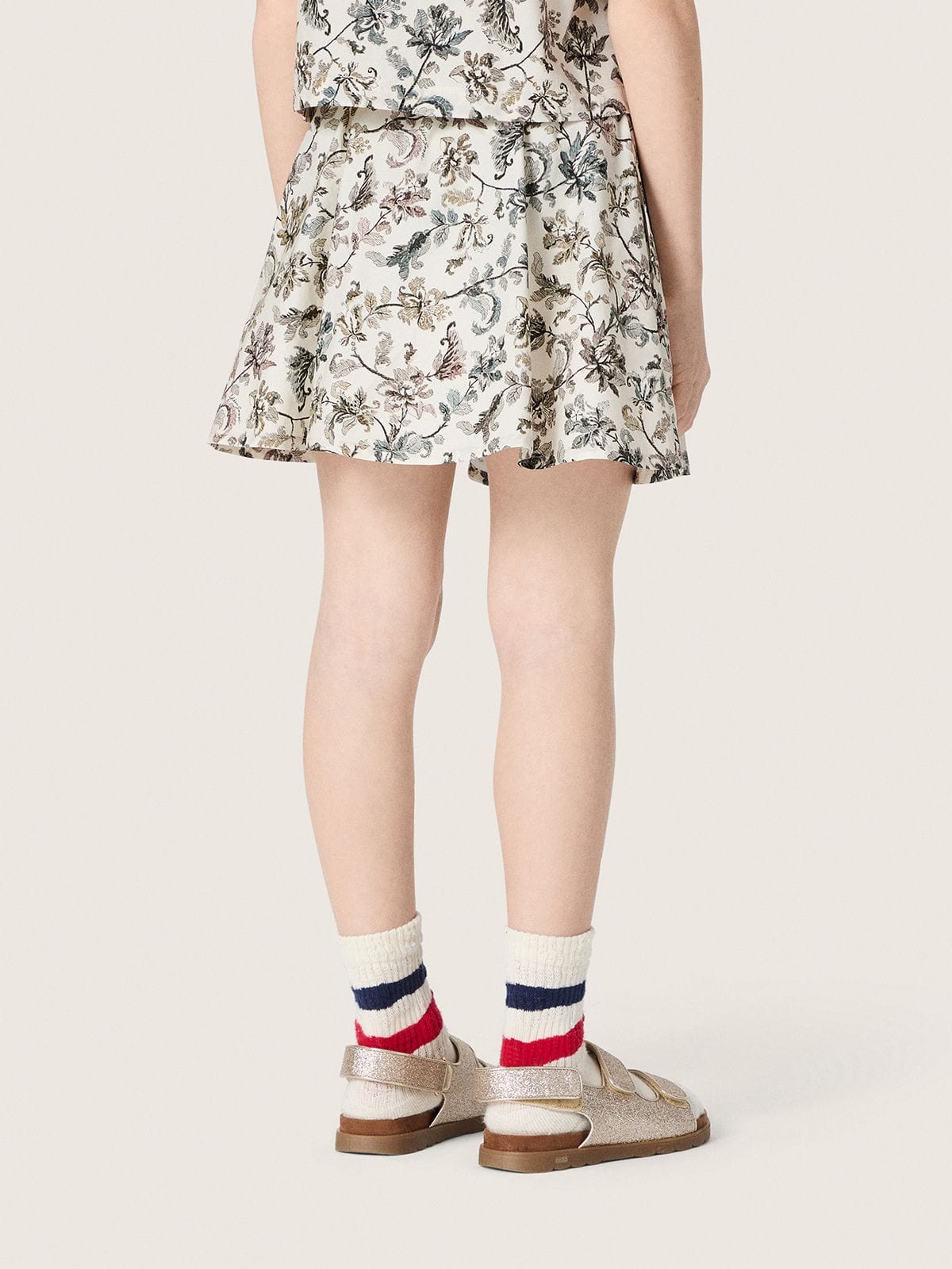 Golden Goose - Journey girls&rsquo; miniskirt in white cotton canvas with green floral print in 