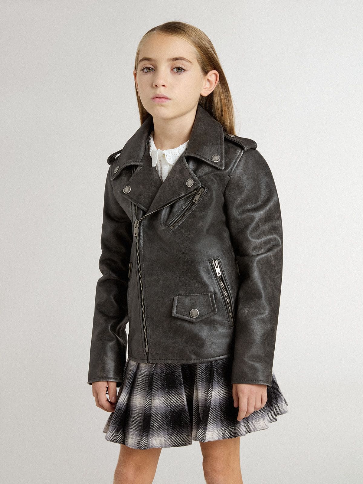 Golden Goose - Cazadora perfecto de niño de piel con tratamiento desgastado in 