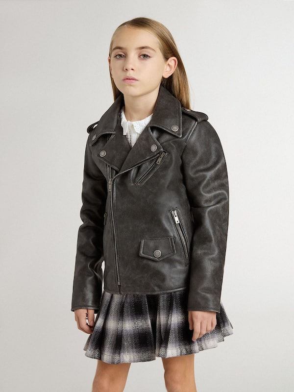 Golden Goose - Boys’ biker jacket in distressed leather in 