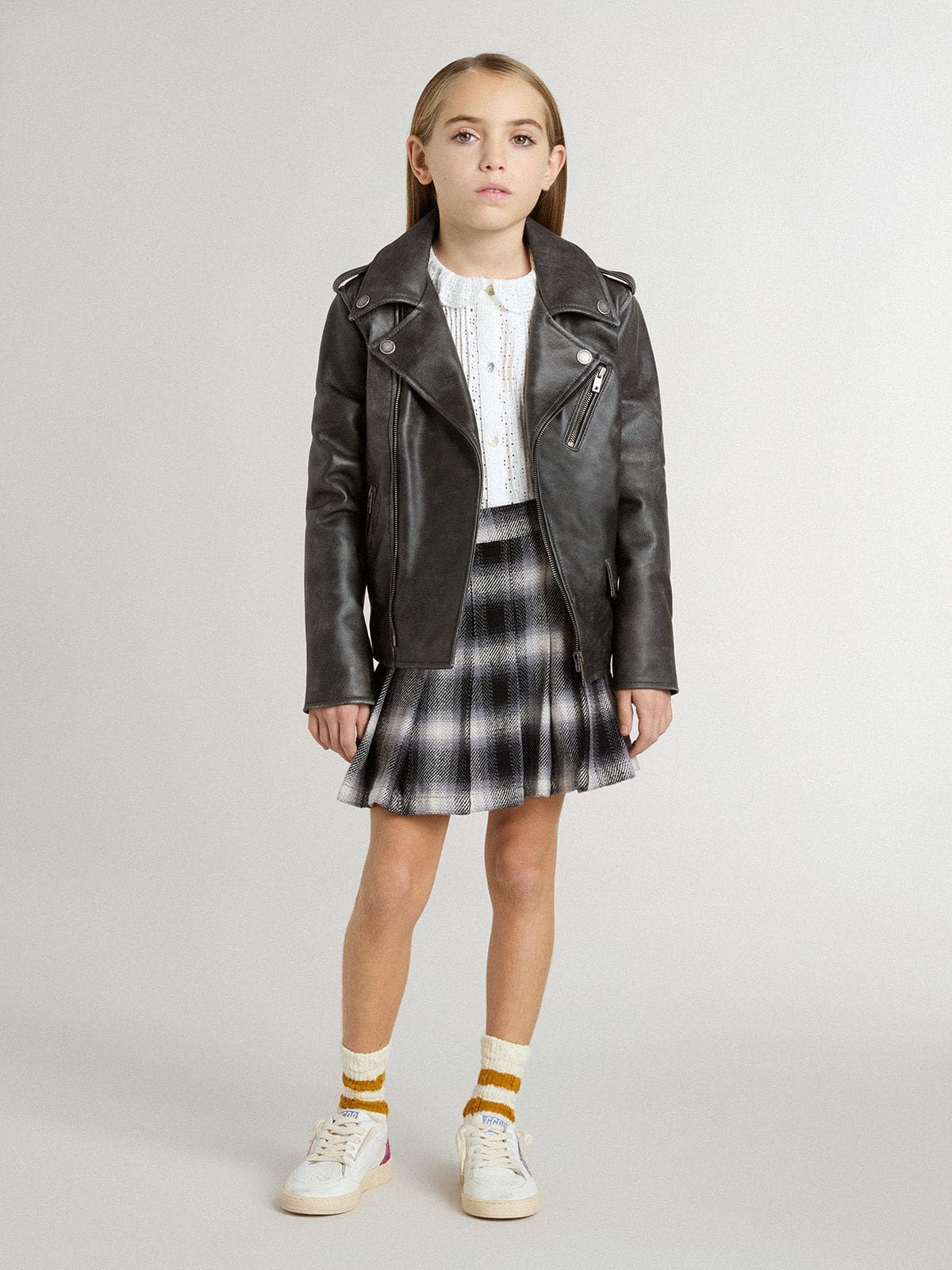 Golden Goose - Cazadora perfecto de niño de piel con tratamiento desgastado in 