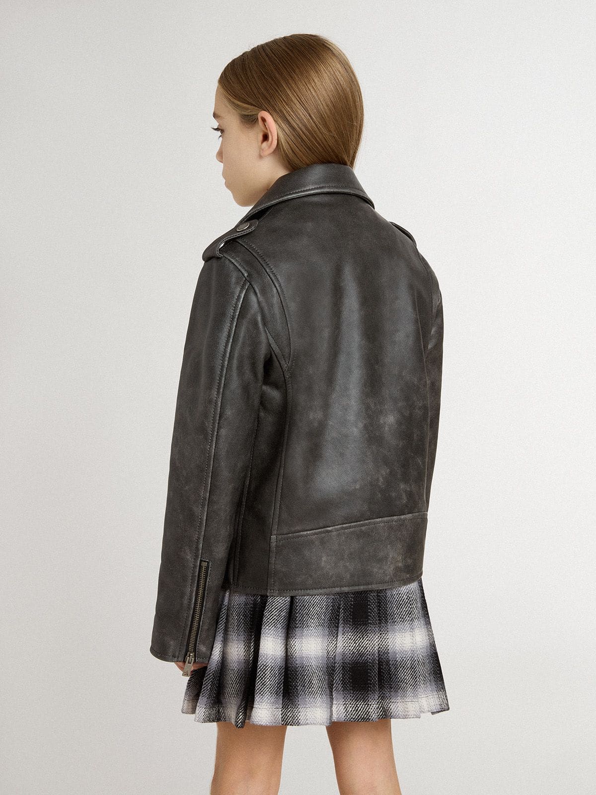Golden Goose - Cazadora perfecto de niño de piel con tratamiento desgastado in 