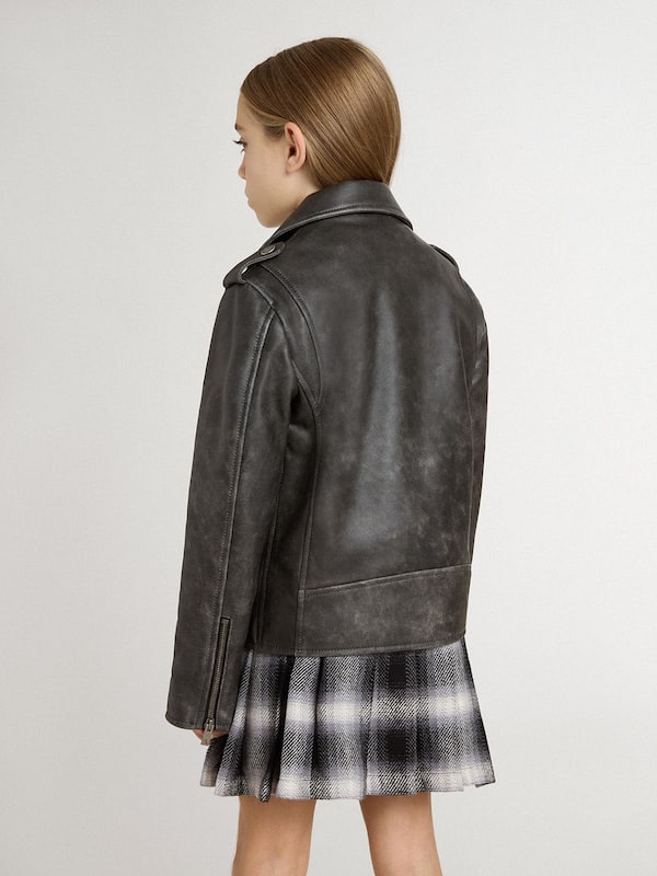 Golden Goose - Boys’ biker jacket in distressed leather in 
