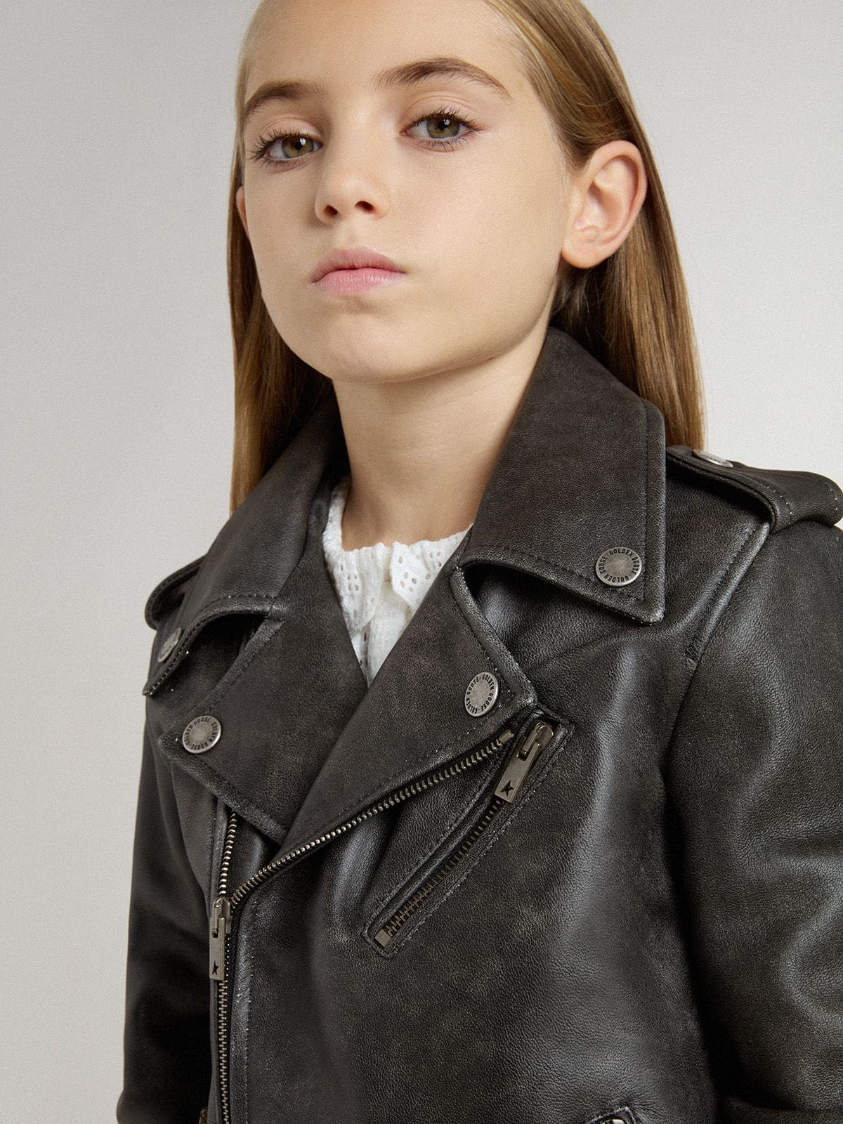 Golden Goose - Cazadora perfecto de niño de piel con tratamiento desgastado in 