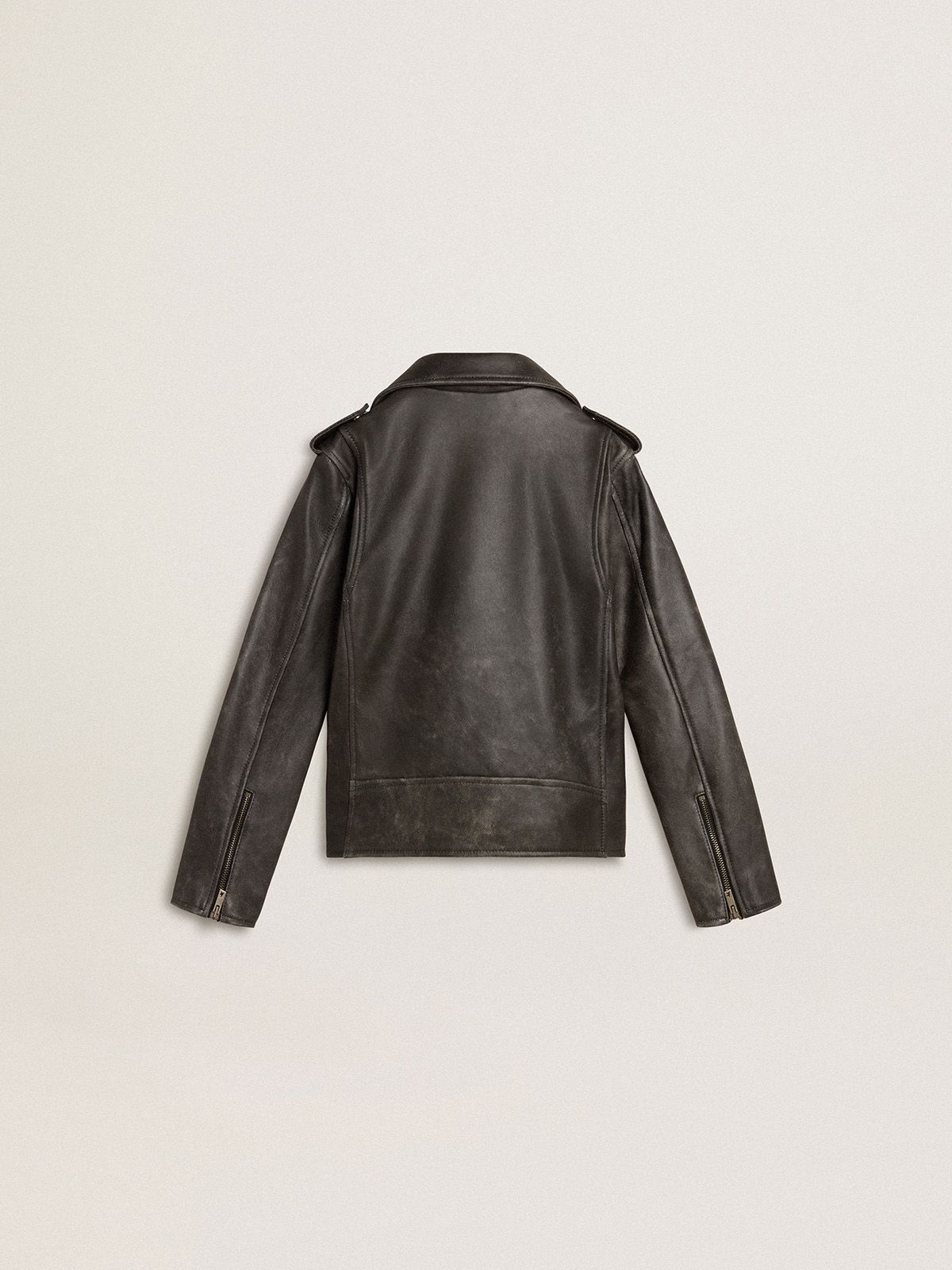 Golden Goose - Boys’ biker jacket in distressed leather in