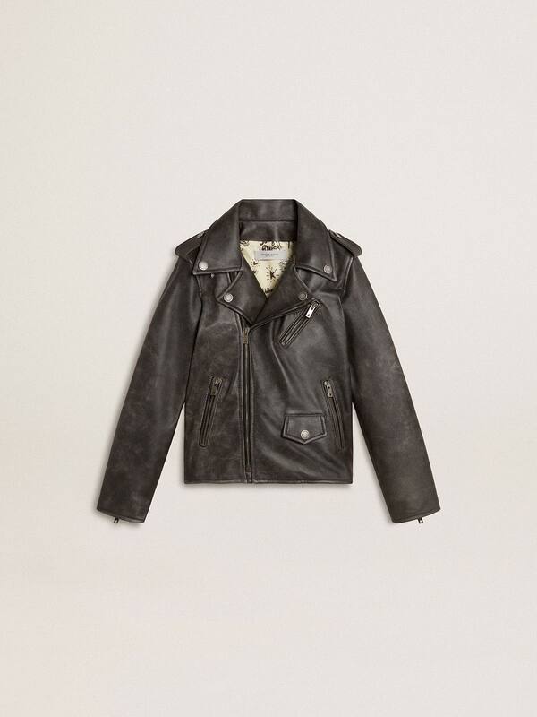 Golden Goose - Boys’ biker jacket in distressed leather in 