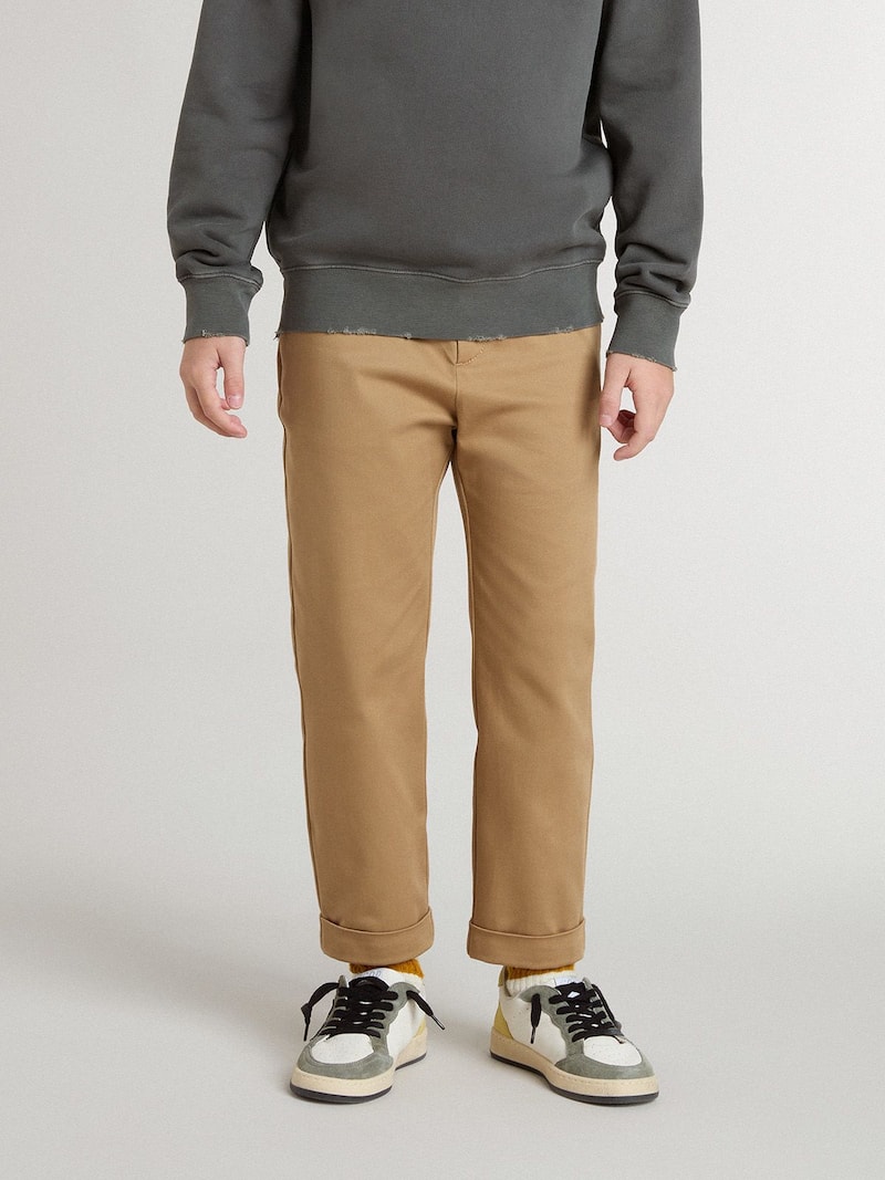 Golden Goose - Cal&ccedil;a chino Kids de algod&atilde;o cor tabaco in 