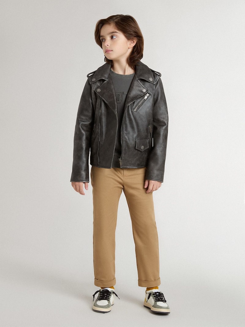 Golden Goose - Cal&ccedil;a chino Kids de algod&atilde;o cor tabaco in 