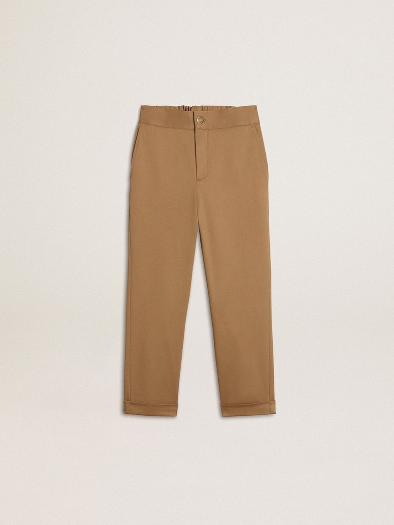 Pantaloni Kids chino in cotone color tabacco