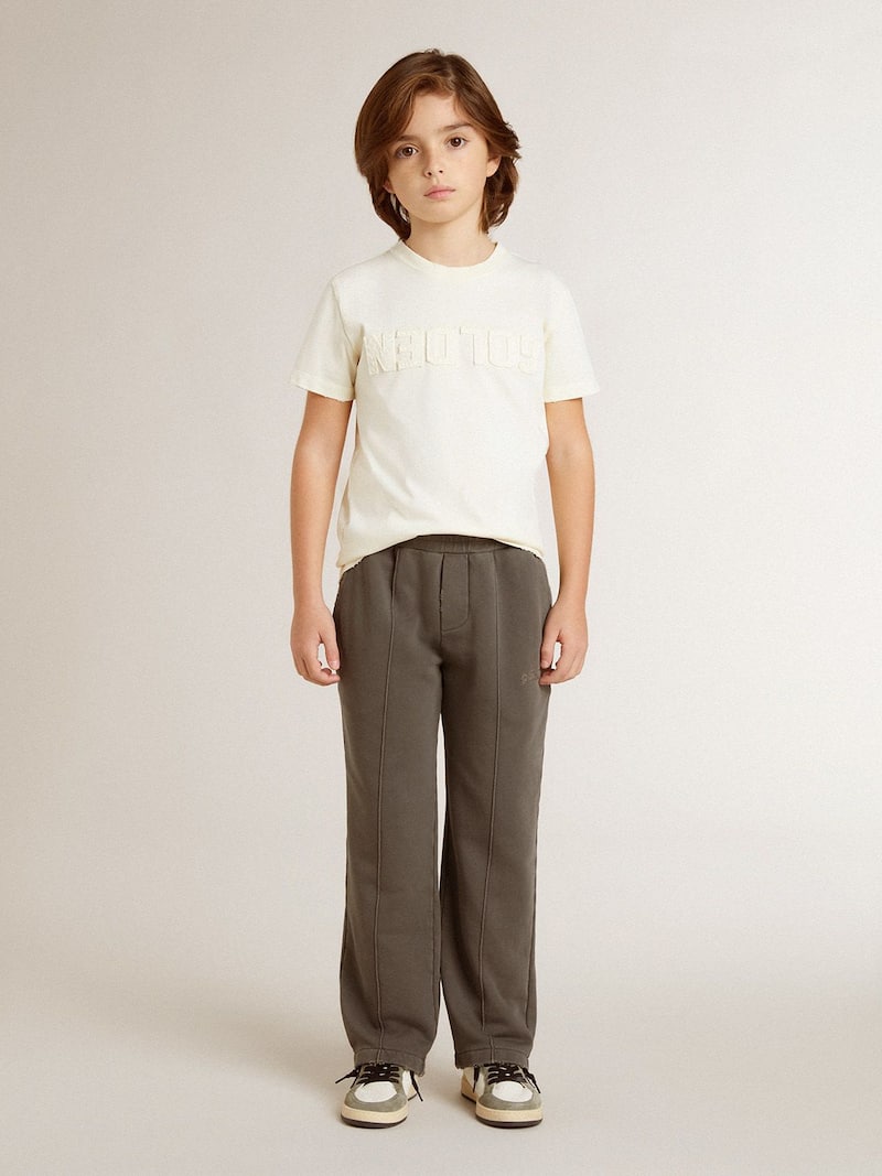 Golden Goose - Boys' cream-colored T-shirt with raised logo in 