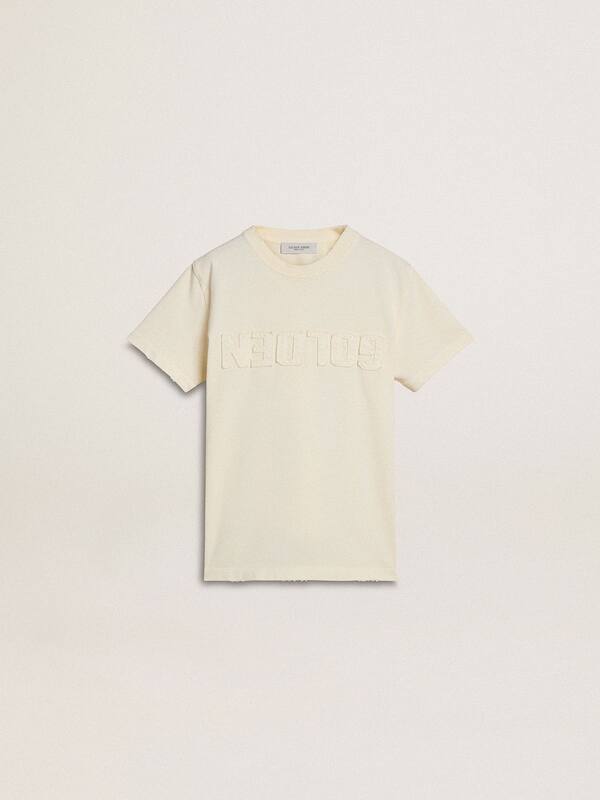 Golden Goose - Boys' cream-colored T-shirt with raised logo  in 