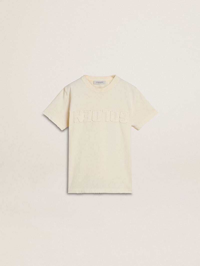 Boys' cream-colored T-shirt with raised logo