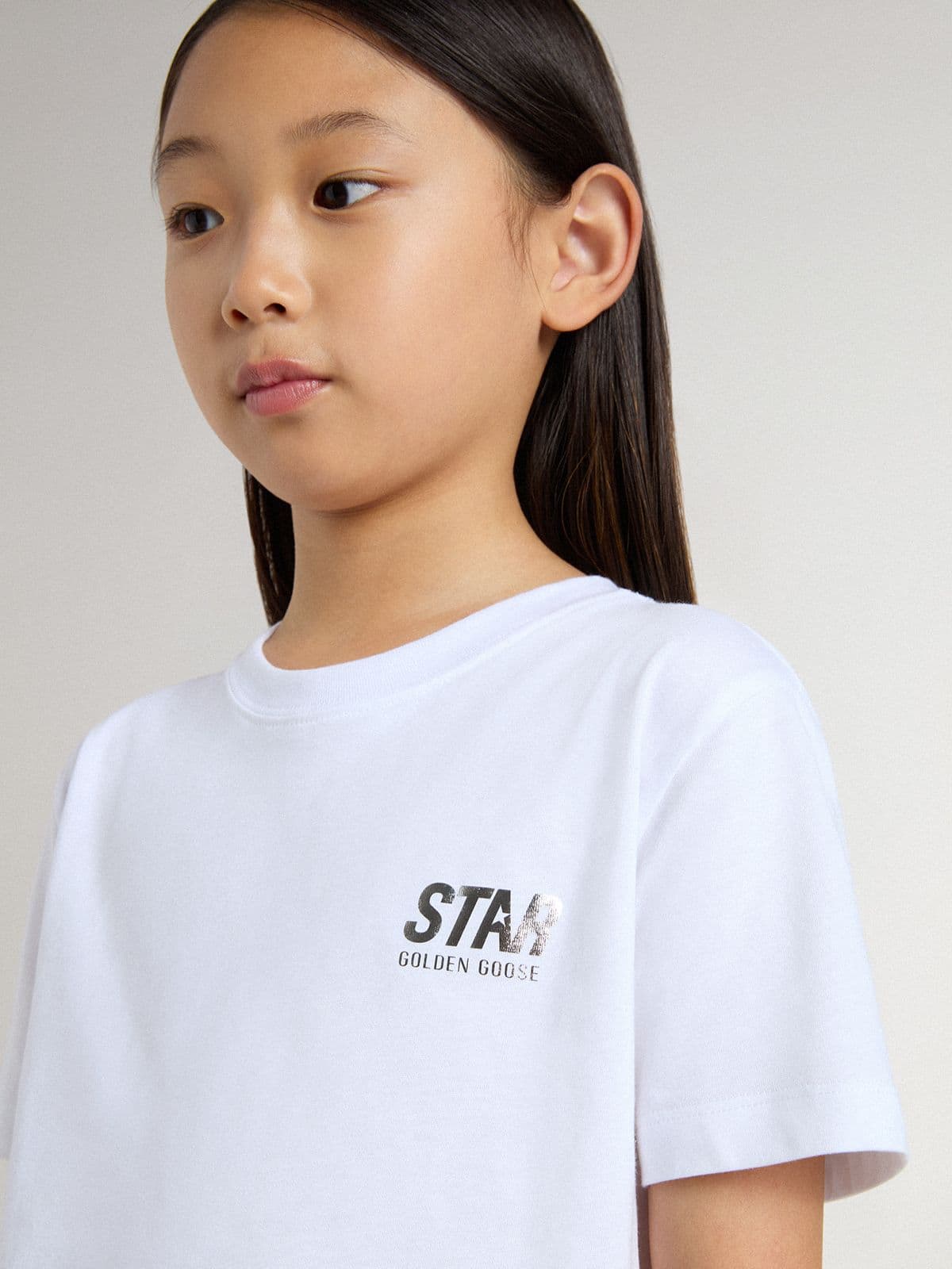 Golden Goose - T-shirt pour enfant en coton blanc avec imprimé argenté  in 
