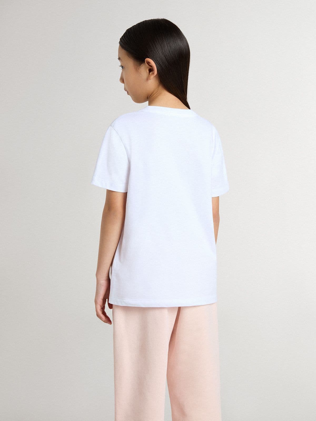 Golden Goose - T-shirt pour enfant en coton blanc avec imprimé argenté  in 