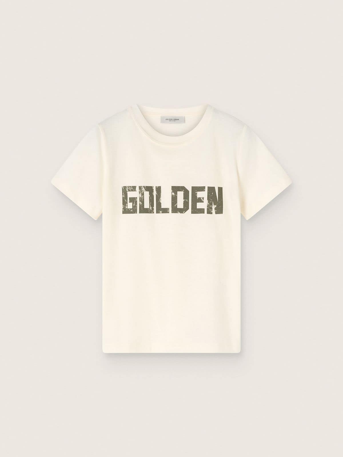Kids&rsquo; T-shirt in white cotton jersey with green logo