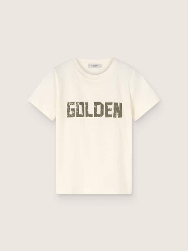 Golden Goose - T-shirt enfants en jersey de coton blanc avec logo vert in 