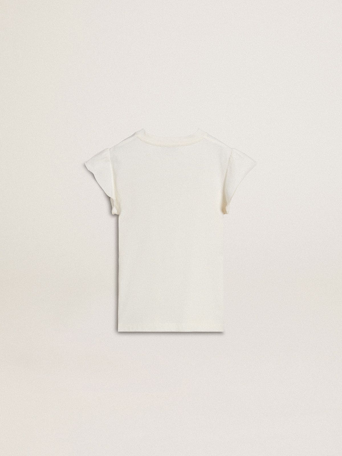 Golden Goose - Girls' T-shirt with ruffled sleeves with lettering and embroidery in 
