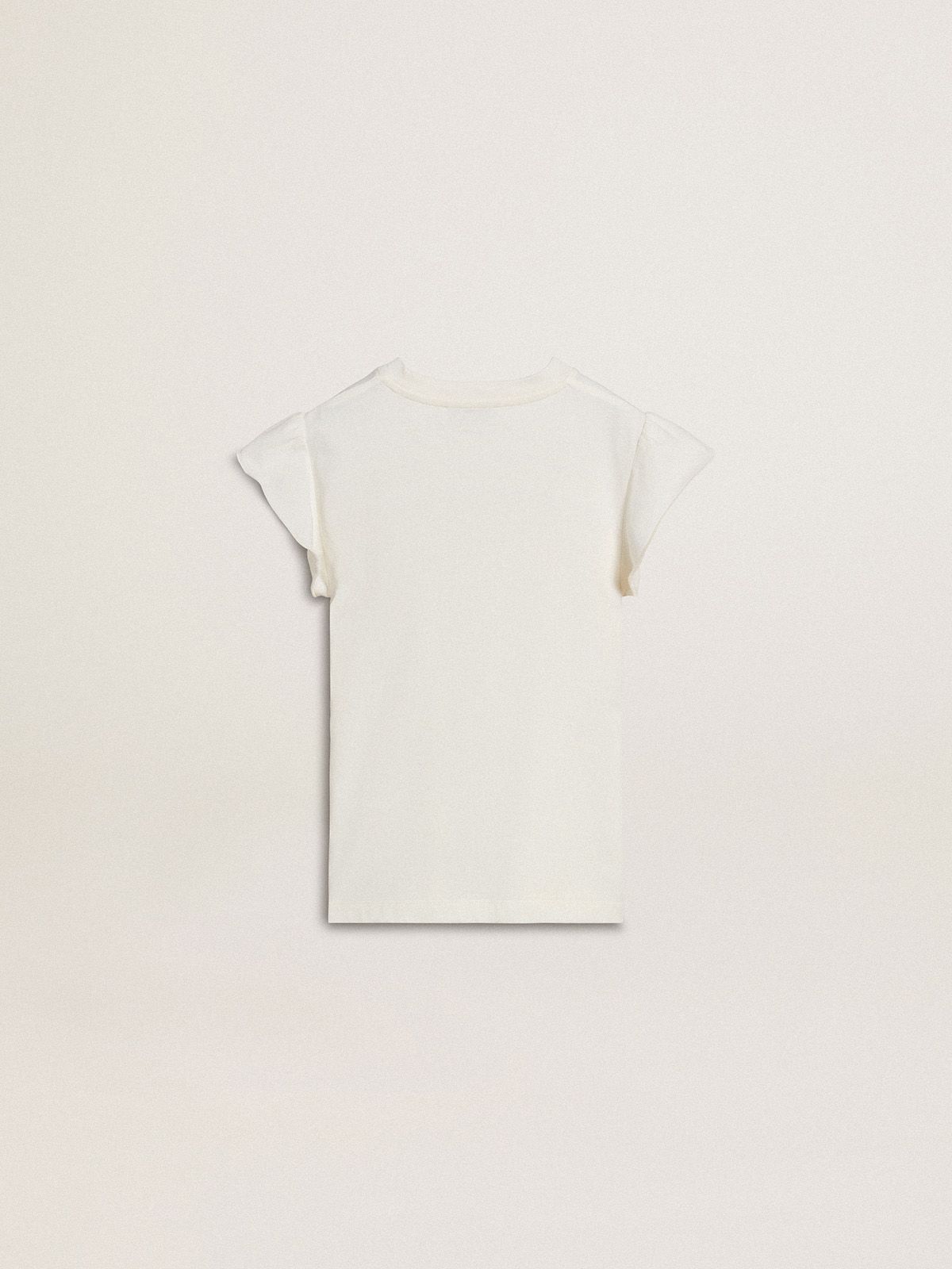 Golden Goose - Camiseta de niña con mangas de volantes, con mensaje y bordado in