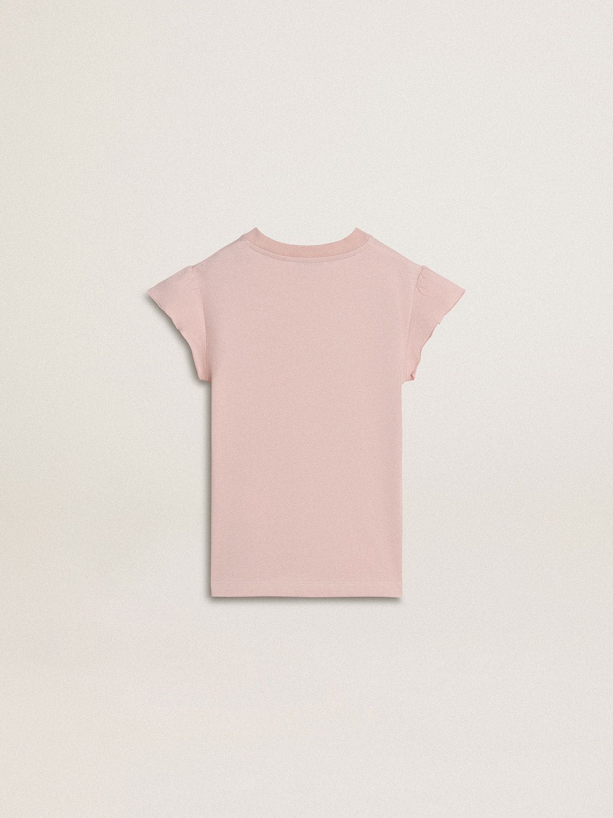 Golden Goose - Rosafarbenes Mädchen-T-Shirt mit Volantärmeln und Stickerei in 