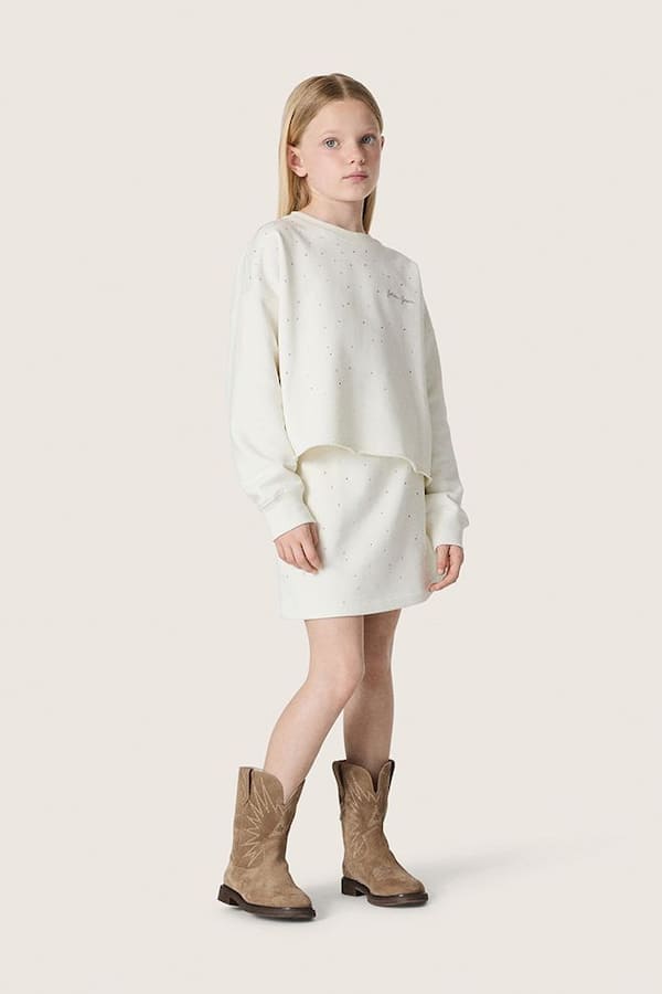 Minigonna Journey da Bambina in felpa di cotone bianca con cristalli e ricamo