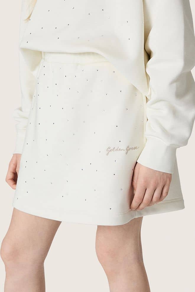 Golden Goose - Minissaia Infantil Feminina Journey de moletom de algod&atilde;o branco com cristais e bordado in 