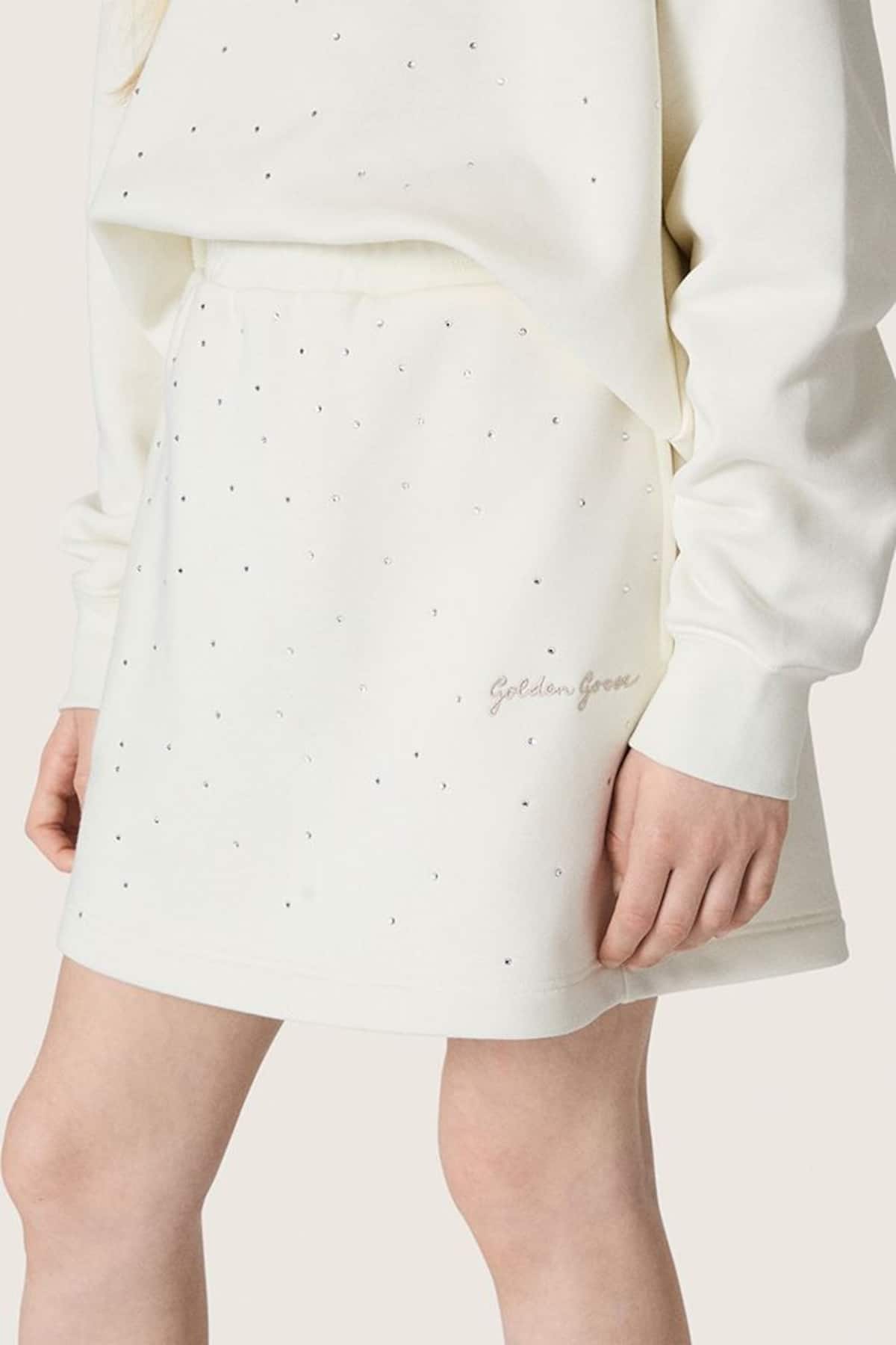 Golden Goose - Minissaia Infantil Feminina Journey de moletom de algod&atilde;o branco com cristais e bordado in 