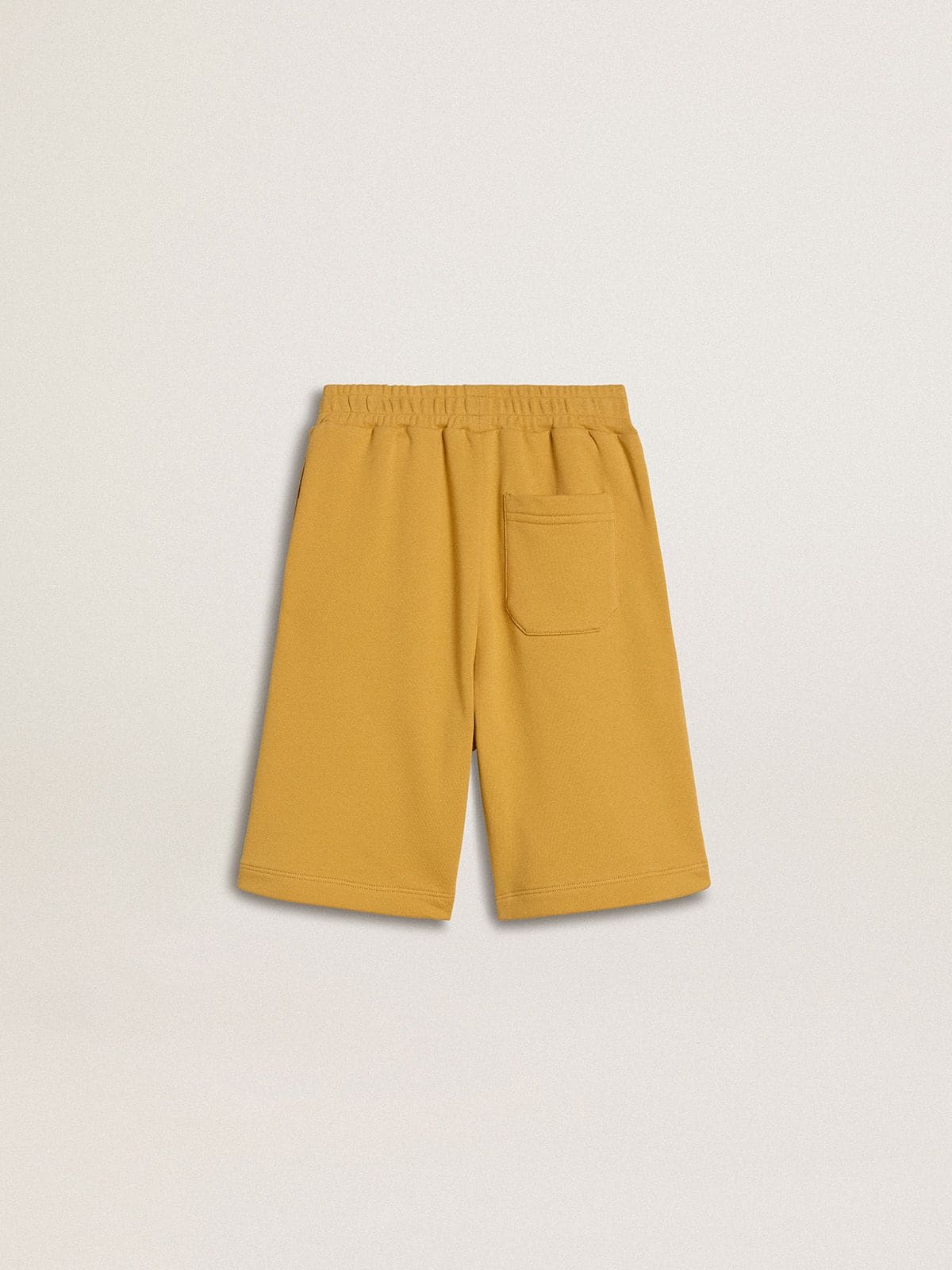 Golden Goose - Short Kids jogging di colore giallo ocra con ricamo in 