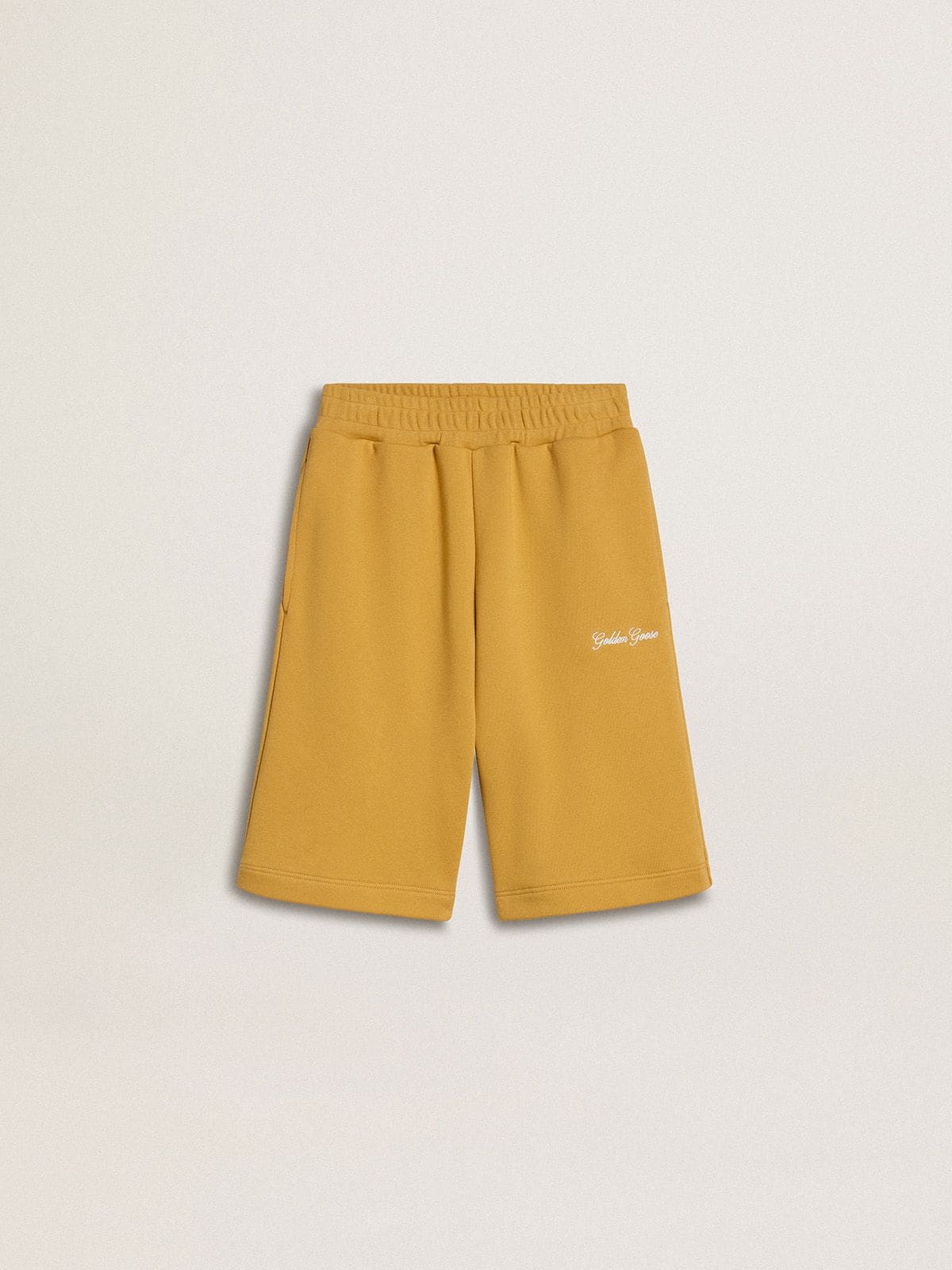 Golden Goose - Short Kids jogging di colore giallo ocra con ricamo in 